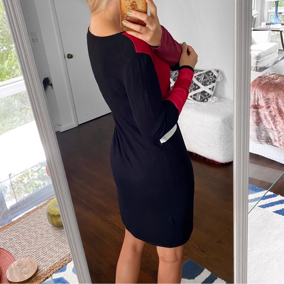 🟥 HEINE BLACK RED MULTI WOVEN LONG SLEEVE DRESS! - Picture 3 of 13